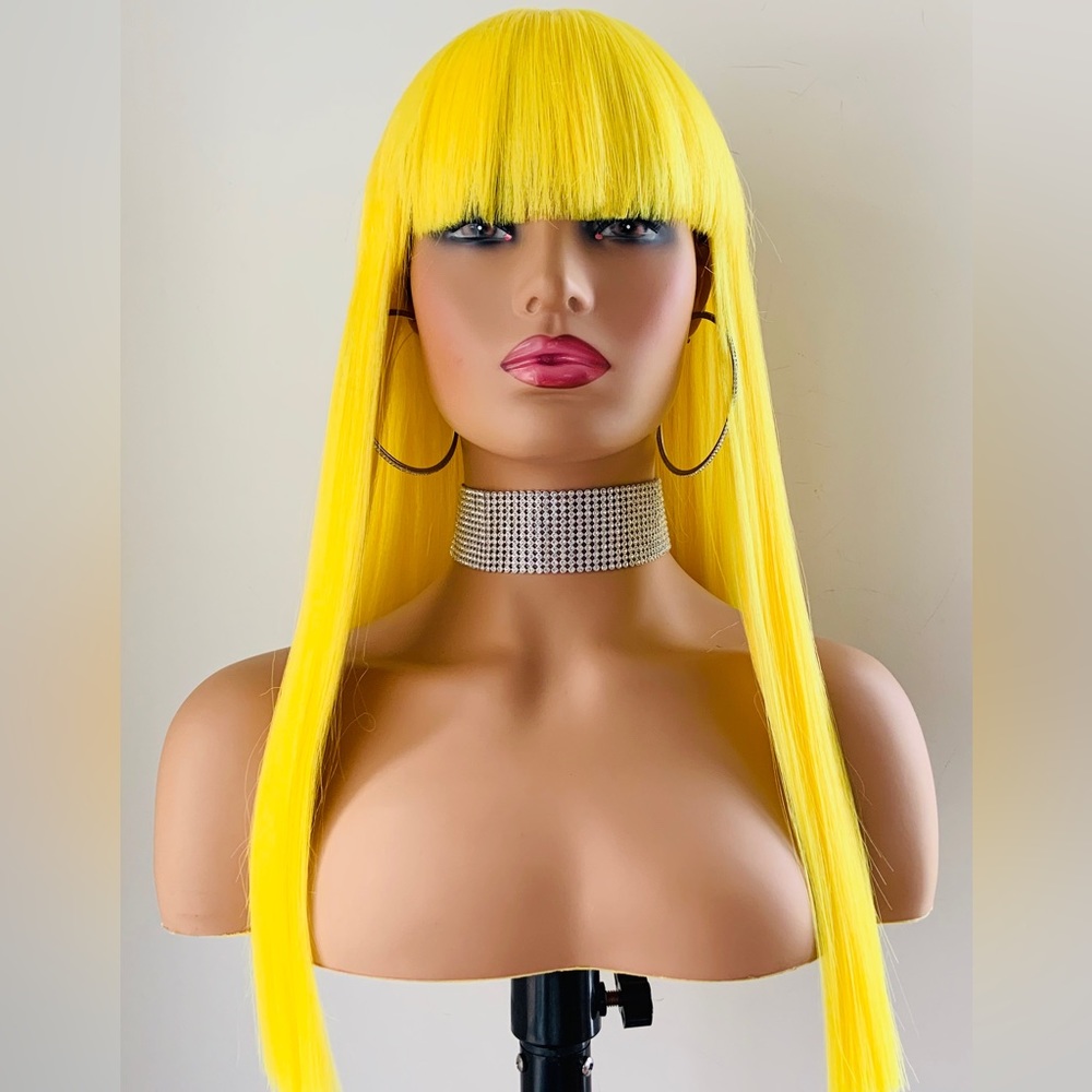 💛Put On & Go💛 Yellow Synthetic Wig with Bangs for Events - NO FURTHER DISCOUNT🌷